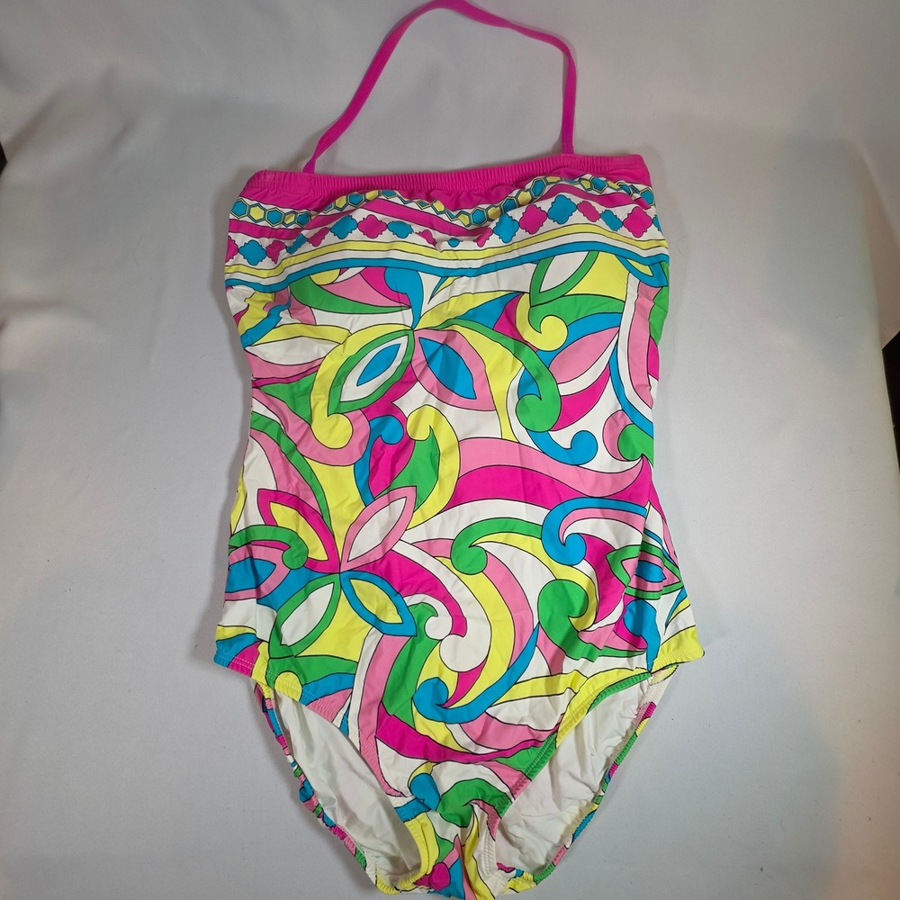 Tara Grinna Multi-Color Psychedelic 3-Piece Swimsuit Set Women XL 60s Retro